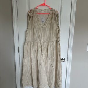 H&M Cream and Beige Striped Midi Dress